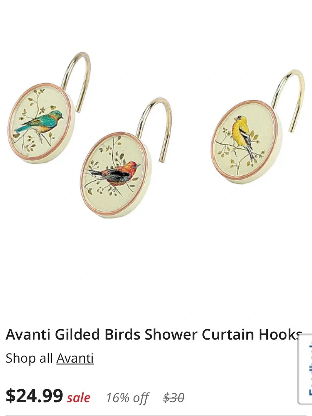 Decorative Bird Shower Curtain Hooks - Yellow & Cream